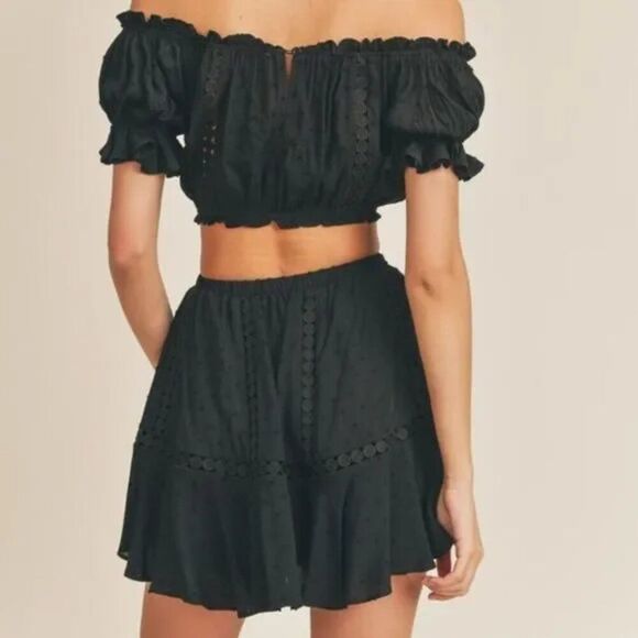 NWT Black Eyelet Off the Shoulder Crop Top & Skirt Set - Picture 5 of 9